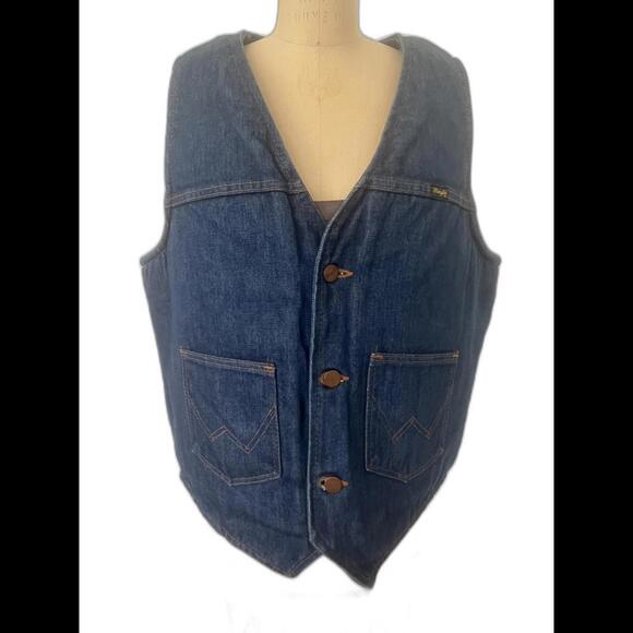 Vintage 1970's Wrangler Jean with Sherpa Lined Button Up Western Men's Vest - Picture 1 of 9